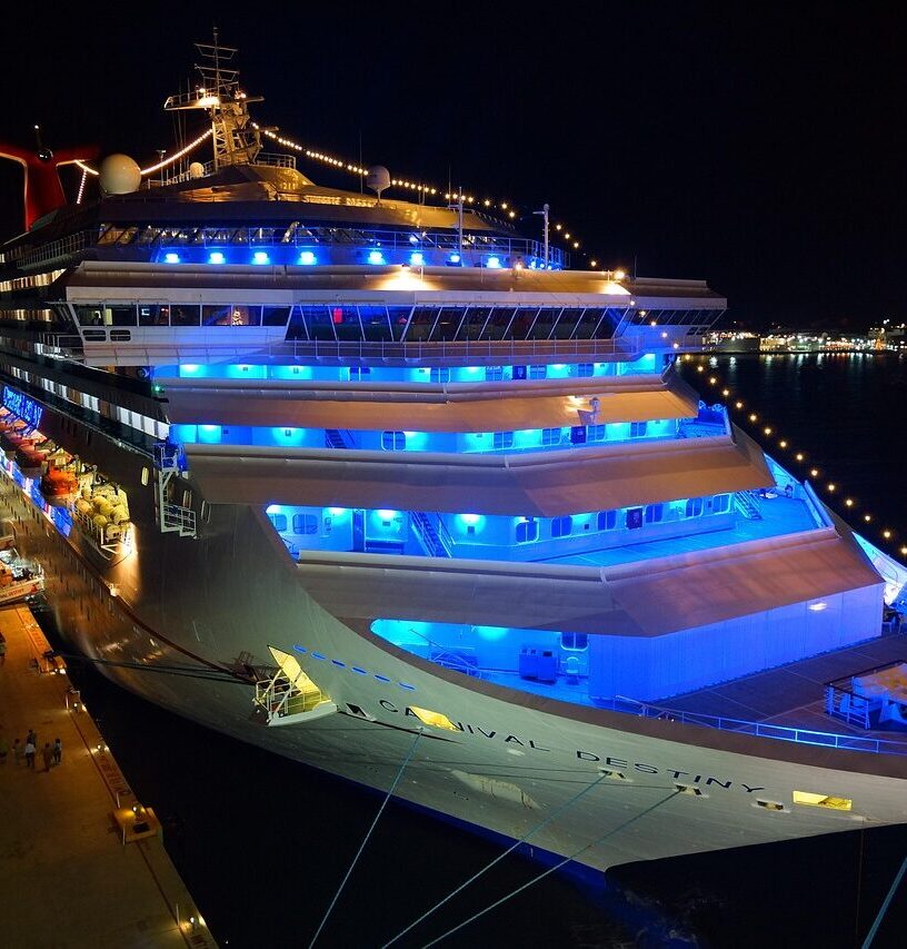cruise ship, night, neon light, cruise, nature, port, travel, lake, water, holiday cruise, caribbean